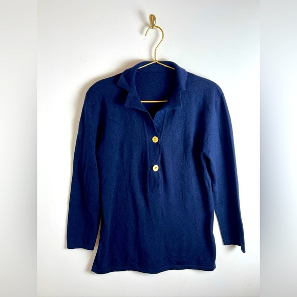 Cashmere navy Henley button sweater - Picture 1 of 9